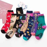new autumn winter cartoon funny socks women vintage casual ladies cotton socks with butterfly dogs and cats cute sock kawaii