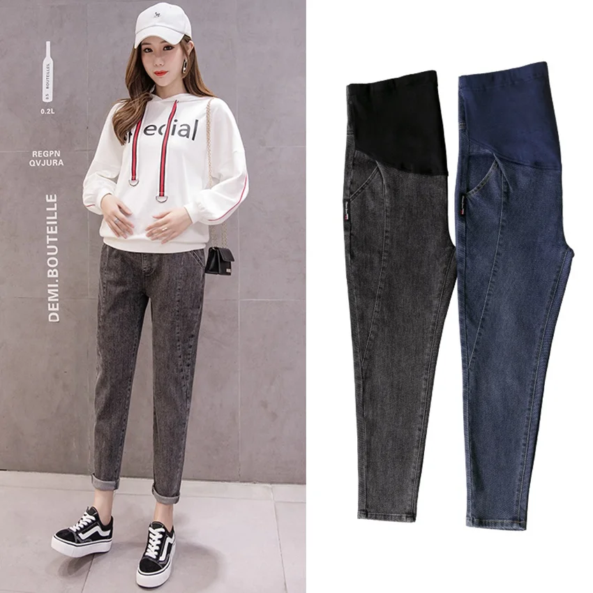 Осенне-зимние новые старые джинсы для беременных женщин модные дикие джинсовые
