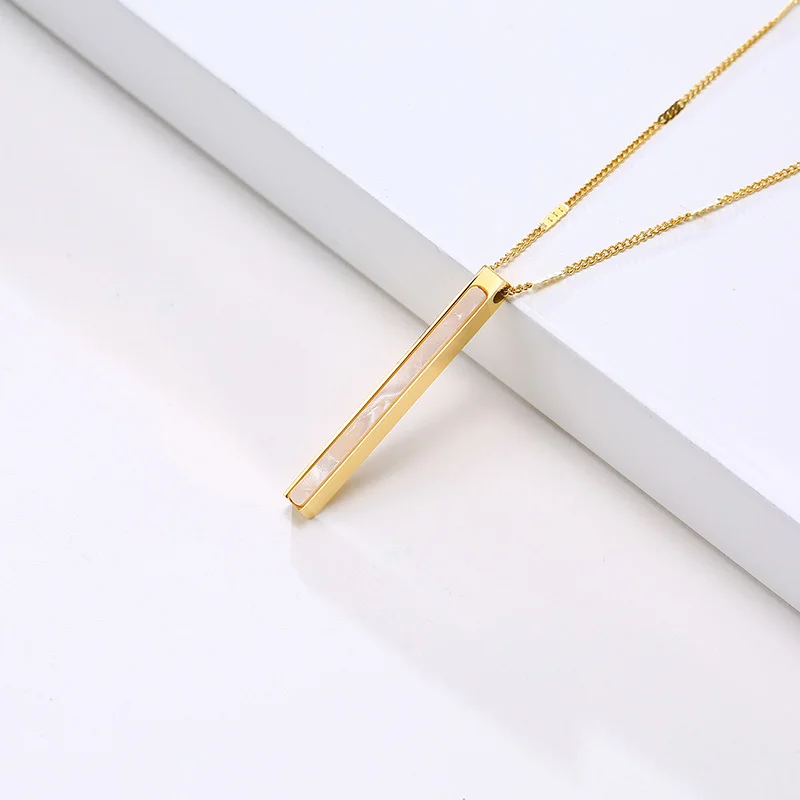 

New Vertical Bar Necklace for Women,Gold Color Stainless Steel Pendant with Shell Insert,Vintage Temperament Lady Neck Jewelry