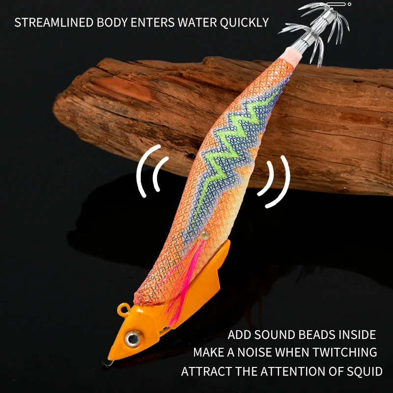 13cm/42g luminous squid Jig head with sound squid lure jig octopus lure sea jig game fishing lure cuttlefish Bait squid hooks