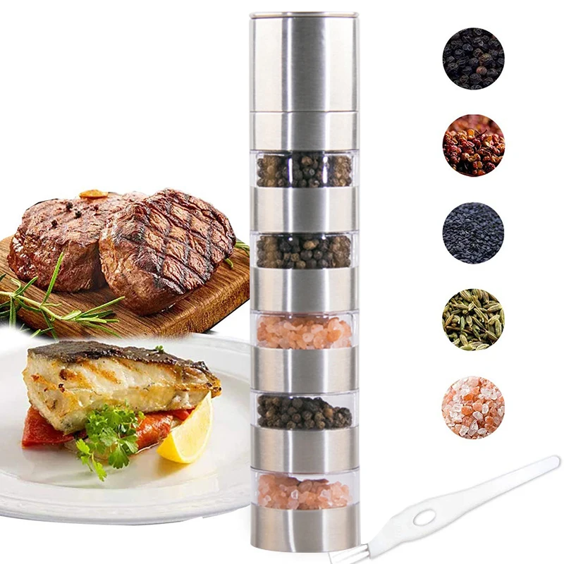 

2020New Multi layers Pepper Mill Shaker Salt and Peper Grinder Stainless Steel Manual Pepper Mill BBQ Tools Kitchen Cooking Gadg