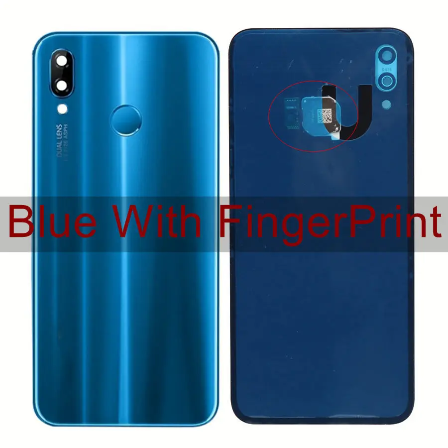 Для huawei P20 Lite Крышка для батареи Задняя стеклянная дверь корпус чехол для huawei P20 Lite Крышка для батареи задняя панель с объективом камеры - Цвет: Blue With Fingerpri