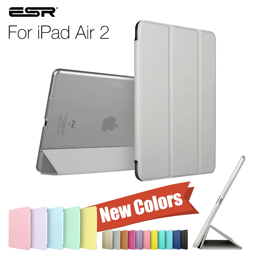 Silver Grey Чехол для iPad Air 2, ESR ура Цвет PU+ прозрачный PC задняя Ultra Slim Light Вес устойчивое к царапинам корпус для iPad Air 2 6 Gen - Цвет: Silver Grey