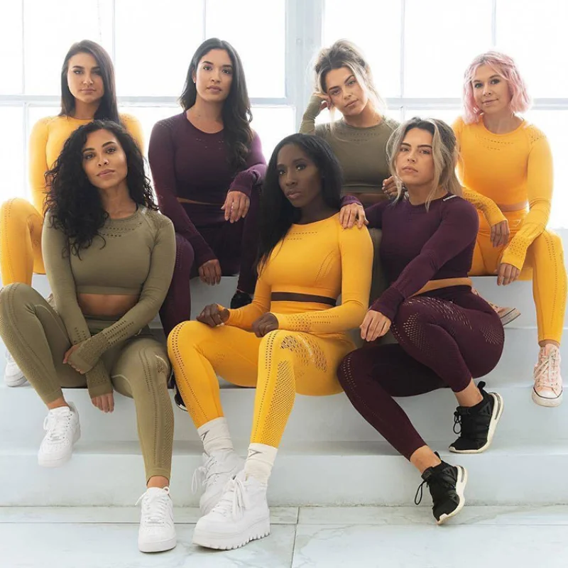 

Комплект для йоги женский из 2 предметов, пикантный комплект для йоги с длинным рукавом, брюки в полоску с завышенной талией, костюмы для фит...