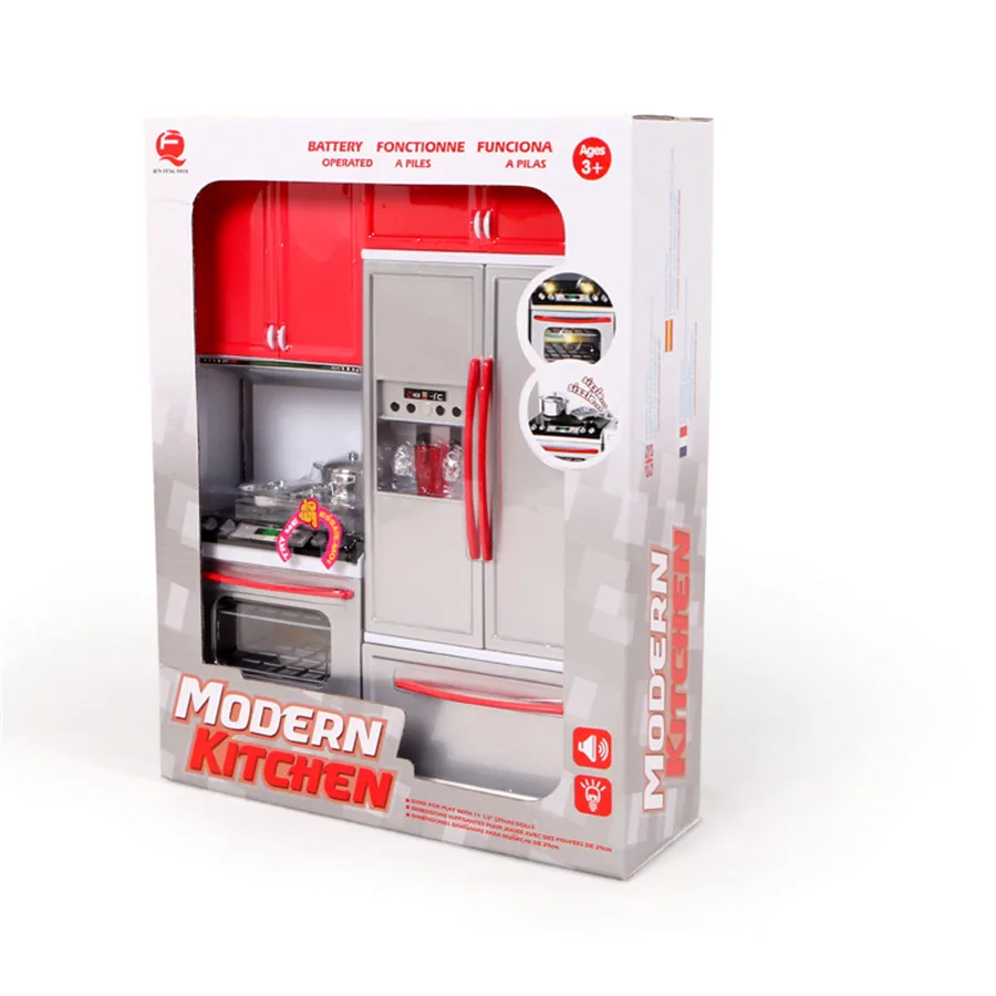 red Игрушечная кухня ролевые игры современная кухонная игрушка с голосовым светом имитирует шеф-повара Моделирование Кухонные инструменты для детей забавная игра - Цвет: red