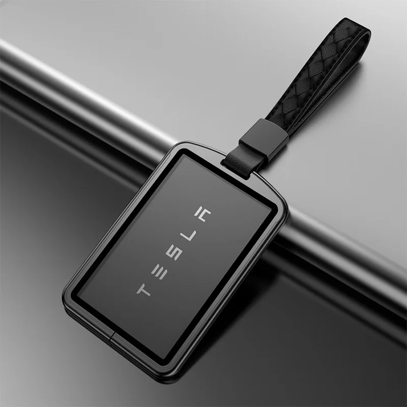 

For Tesla model 3 Card Case Keychain Protector Cover Holder Alloy Keychains Bag Leather Chain Prevent Loss Key Fob Metal Ring