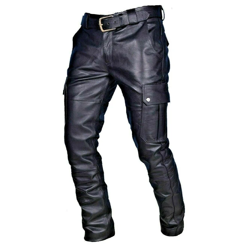 

Men Punk PU Leather Pencil Pants Slim Motorcycle Trousers Solid Color Plus Size Men's Shinny Pencil Pants Elastic Trousers 2021