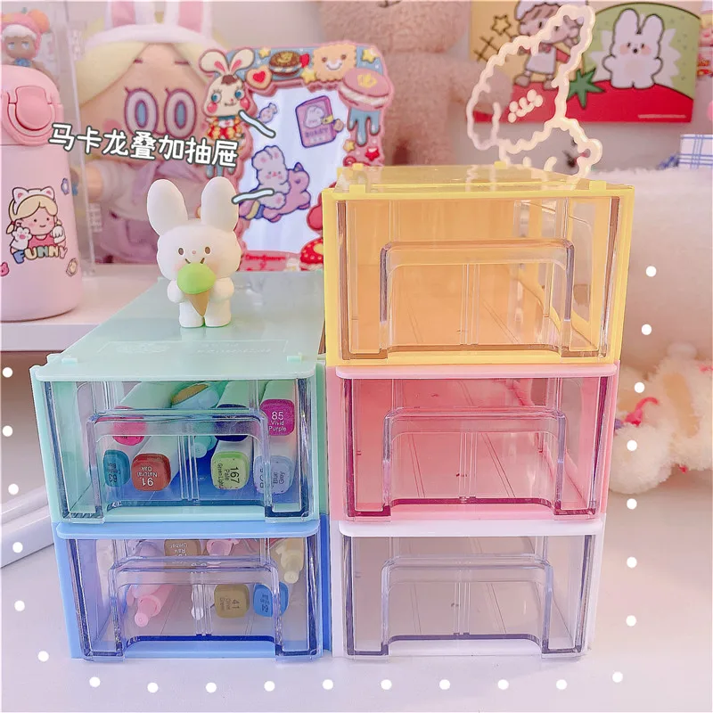 

Kawaii Macaron Desktop Mini Drawer Organizing Box Stationery Accessories Can Stack DIY Objects Organizing Drawer Box