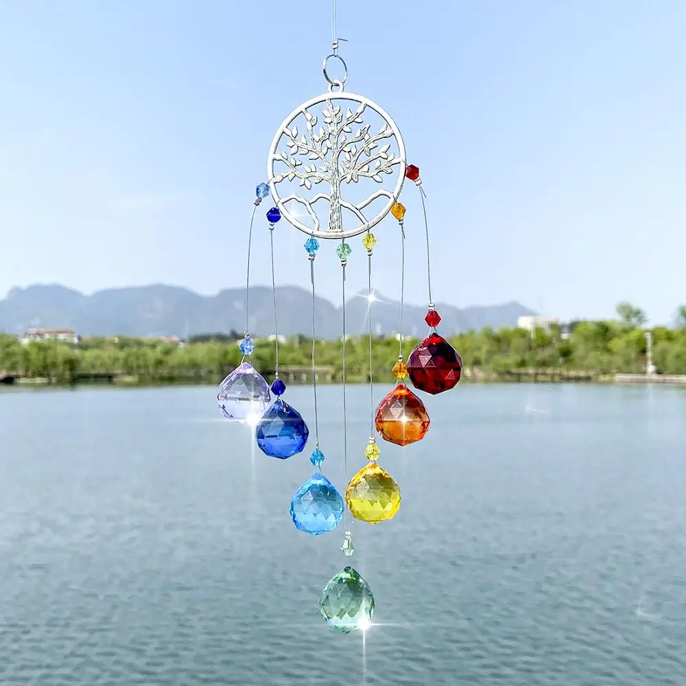 

Rainbow Crystal Suncatcher Chakra Colors Balls Prism Tree of Life Window Hanging Pendant Sun Catcher Christmas Gift Home Decor
