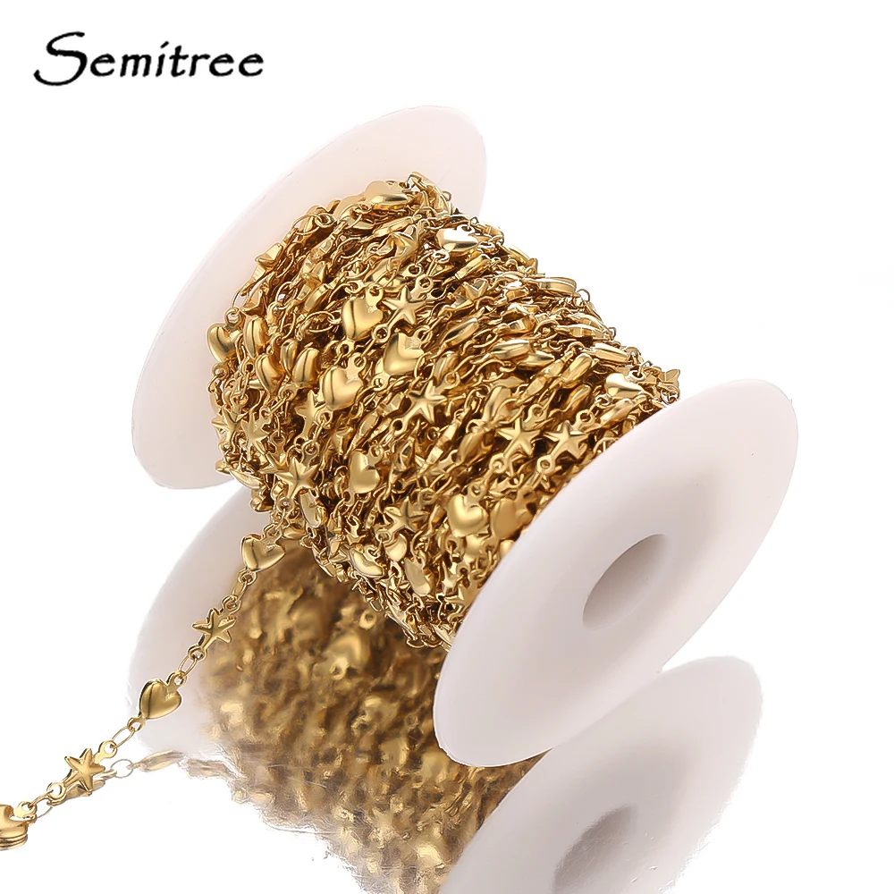 1 метр нержавеющая сталь Звезда Цепочки с сердечком оптом DIY фурнитура для колье