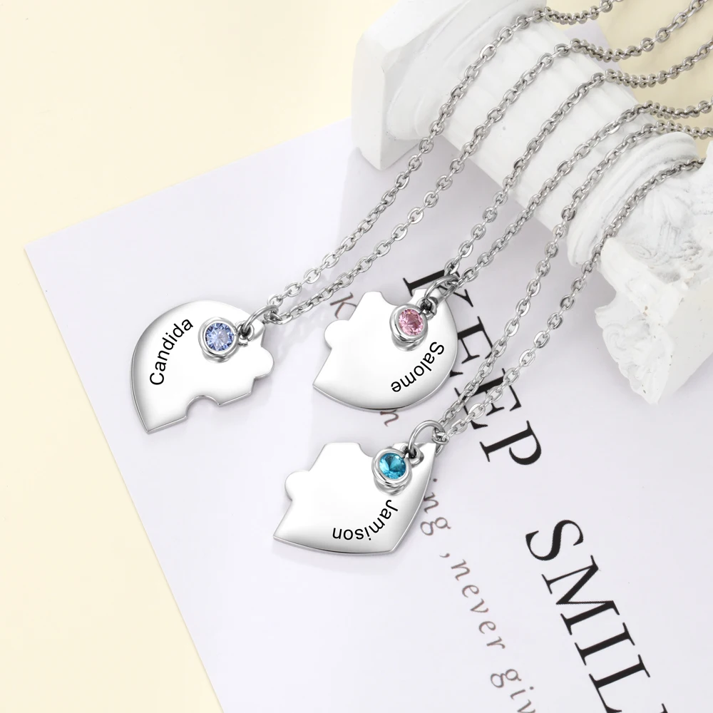 3pcs/Set Personalized Stainless Steel Heart Best Friend Necklace Customized Birthstone BFF Necklaces for 3 Friends (NE104007) | Украшения и