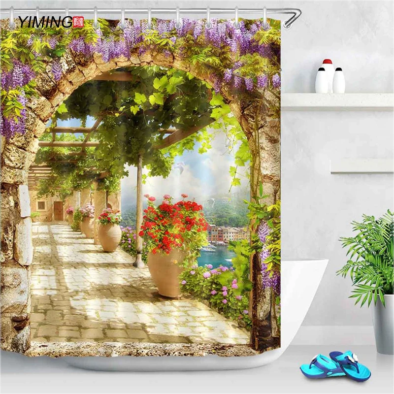 Цветы Арка мост пейзаж занавеска для душа украшение дома занавес плесени