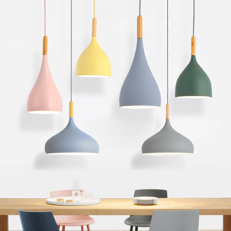 Multicolour Lustre Pendant Lights Restaurant Wood Hanging lighting kitchen Light Fixtures Modern E27 LED Loft Hanglamp