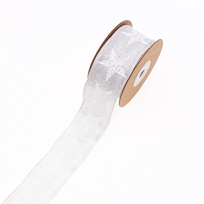 Рождественская хлопчатобумажная лента 38 мм с розовым/серебряным блеском принтом