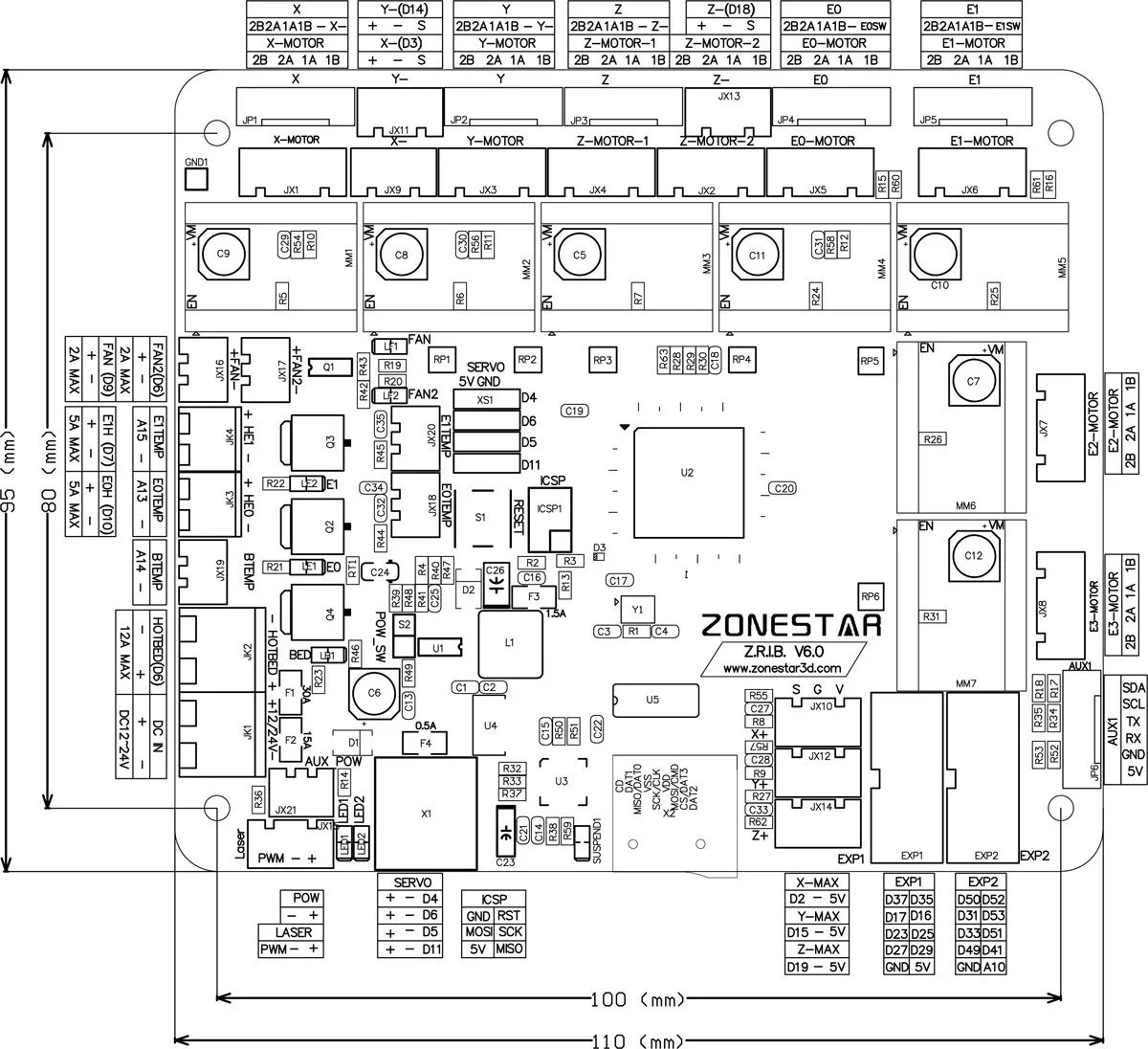 ZONESTAR, Новейшая Плата управления 3d-принтером, материнская плата ZRIBV6, контрольный Лер, совместимый с Ramps V1.4 ATMEGA2560, четыре экструдера