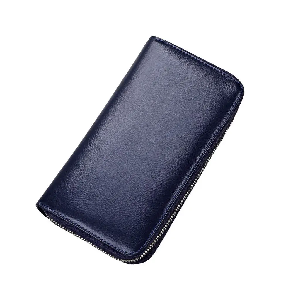 TRASSORY Анти Rfid Блокировка Мужской Famale 36 слотов карты бумажник из натуральной кожи на молнии длинный дизайн клатч, кошелек, портмоне - Цвет: Dark-Blue
