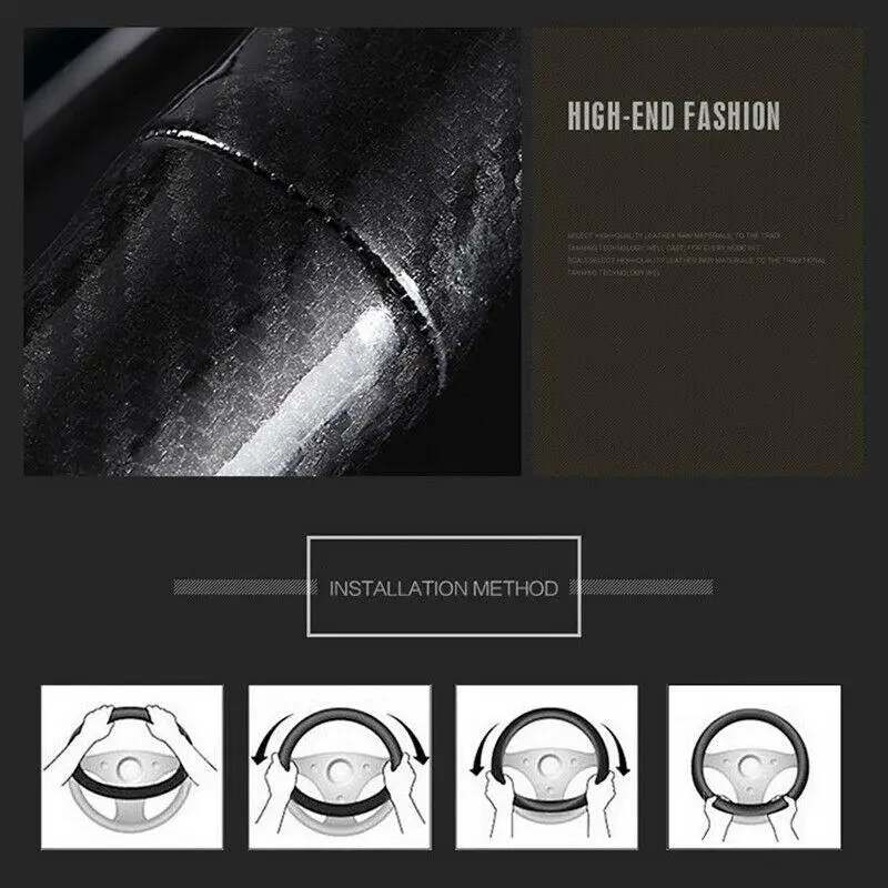 Авто-Стайлинг черное углеродное волокно ПВХ кожаный чехол рулевого колеса