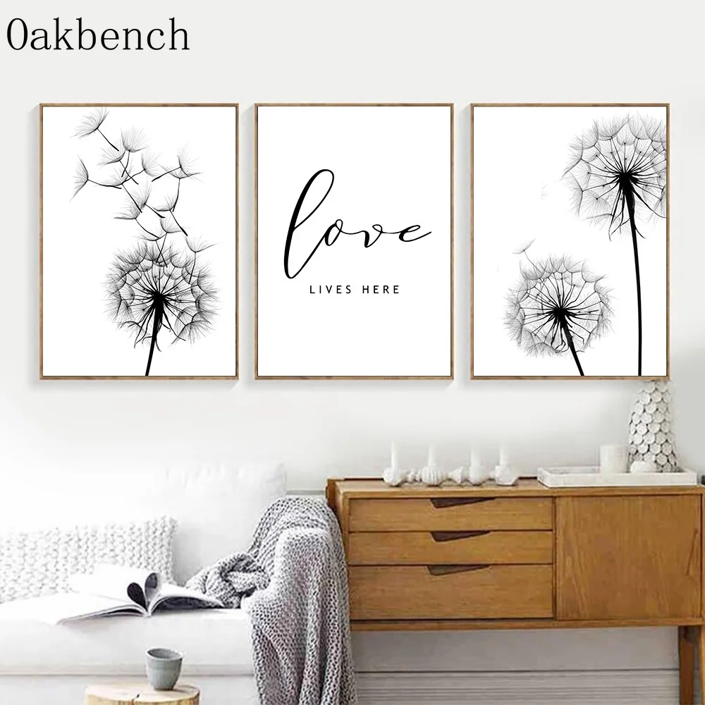 

Dandelion Canvas Poster Black And White Posters Minimalist Painting Botanical Print Nordic Wall Pictures For Living Room Decor