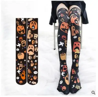 

Ghost Pumpkin Bat Cartoon Halloween Stockings Gothic Lolita Leg Warmers Cosplay Horror Anime Thigh High Socks Over Knee Socks