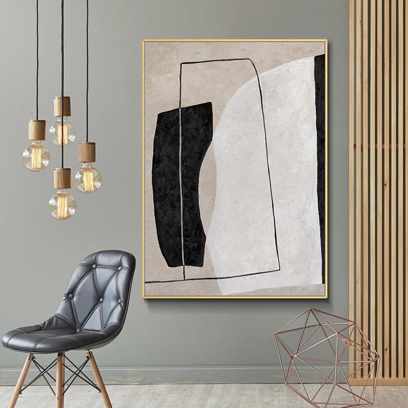 Hand painted abstract oil painting porch restaurant decorative modern minimalist nordic morandi wall geometric | Дом и сад
