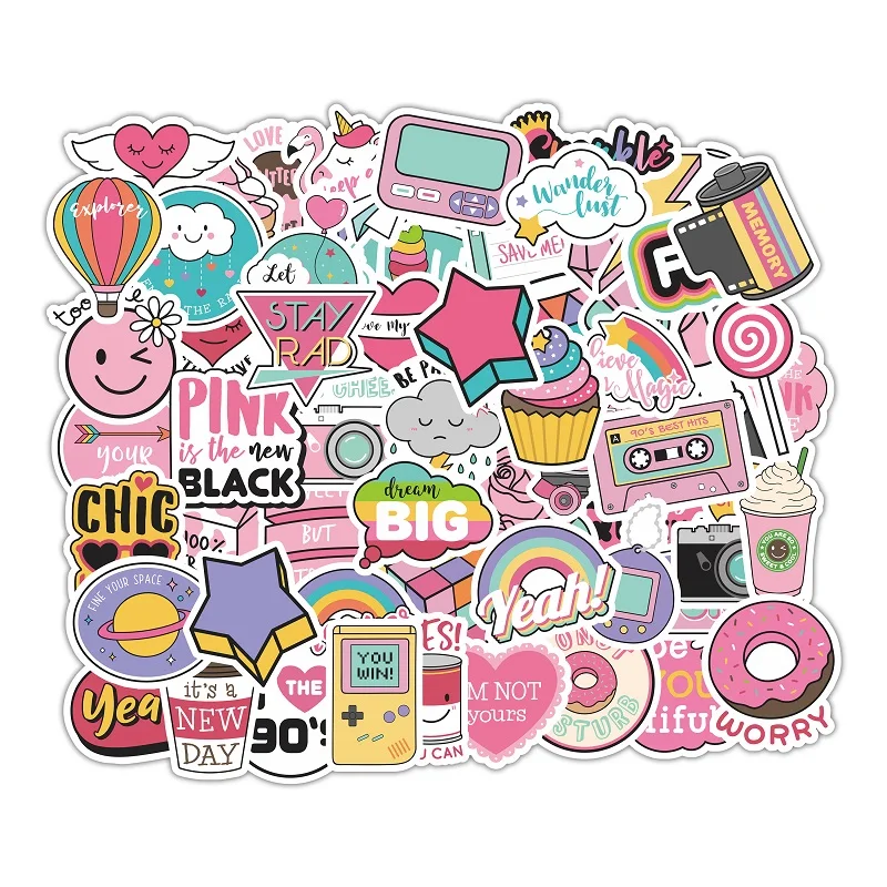 

60pcs VSCO Girl hydro flask Stickers Kawaii Pink Decal Toys Luggage Car Suitcase Cool Laptop Sticker Waterproof