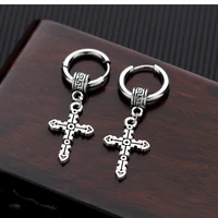 kkchic personalized black men retro classic cross pendant earrings for men punk ear jewelry titanium steel earrings wholesale