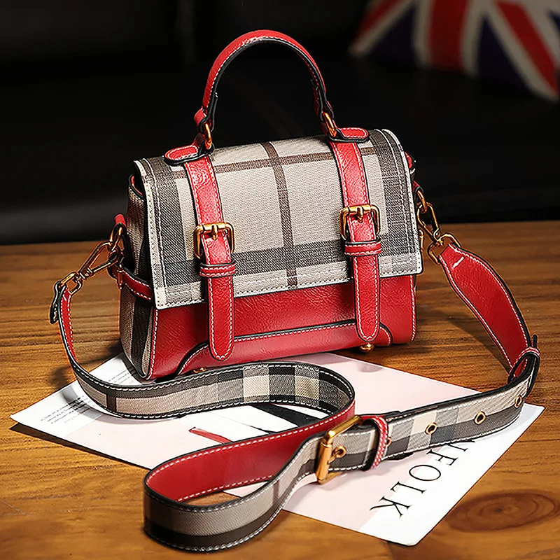 Новая классическая маленькая квадратная сумка в клетку с широкими лямками часто