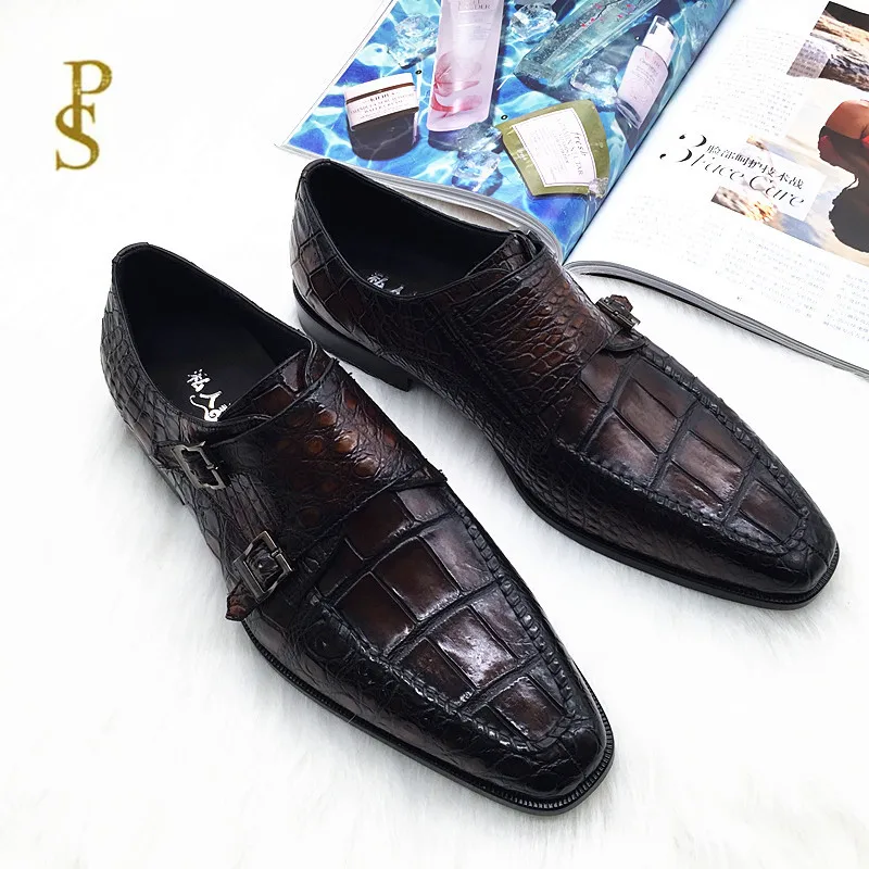 Туфли мужские из кожи аллигатора итальянская кожаная подошва чистая ручная