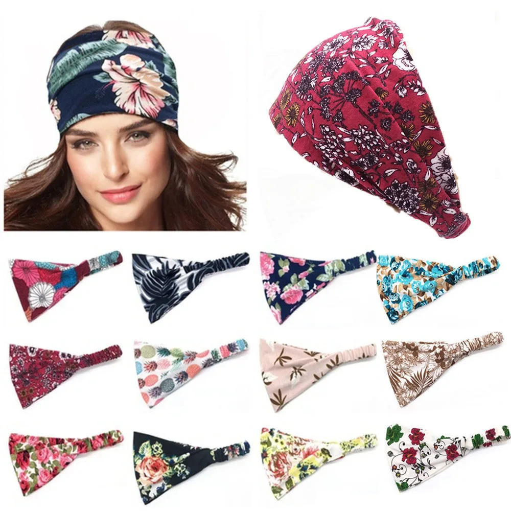 Женская широкая повязка на голову HOOH эластичная бандана в богемном стиле тюрбан