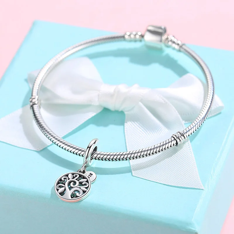 100% Стерлинговое Серебро 925 пробы зеленое сердце дерево жизни подвески подходят