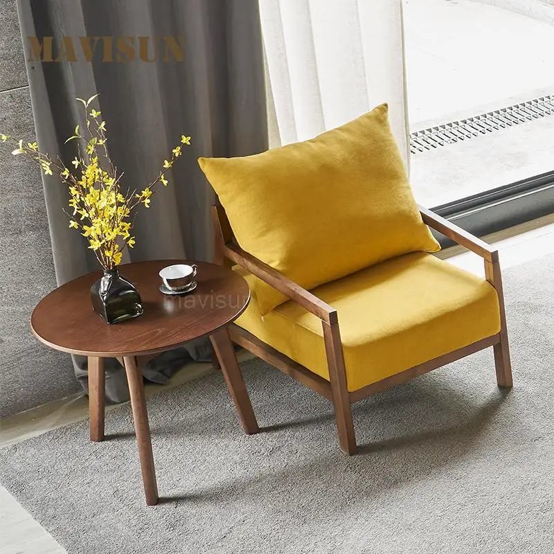 

Solid Wood Living Room Soft Lounge Chair Simple Modern Bedroom Armrest Upholstered Single Sofa Chair Nordic Furniture For Home