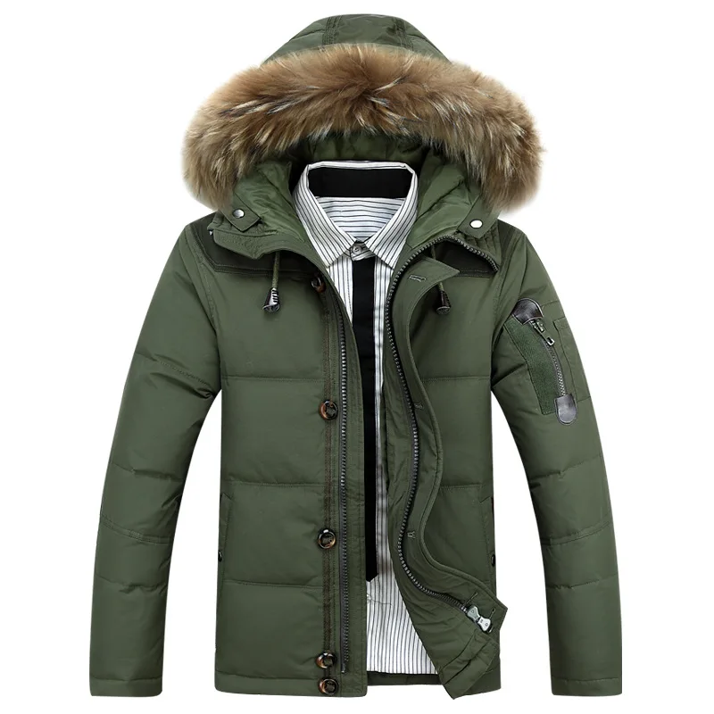 

Winter White Duck Down Parkas Men Thick Warm Fur Collar Hooded Jackets Male Multi-pocket Windproof Outwear Mens Thicken Overcoat