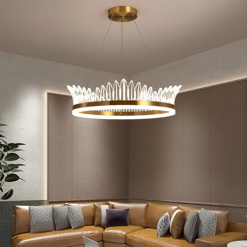

Bedroom Living Room LUSTER Indoor Light Fixtures Gold Chandelier Lighting Crown Design Dimmable LED Chandeliers pendant lights