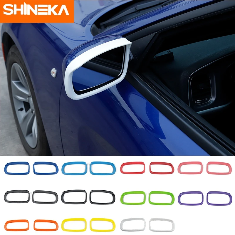 

SHINEKA 2PCS Rainproof Car Rearview Mirror Rain Eyebrow Decoration Cover Rain Shield Trim Frame Stickers for Dodge Charger 2015+