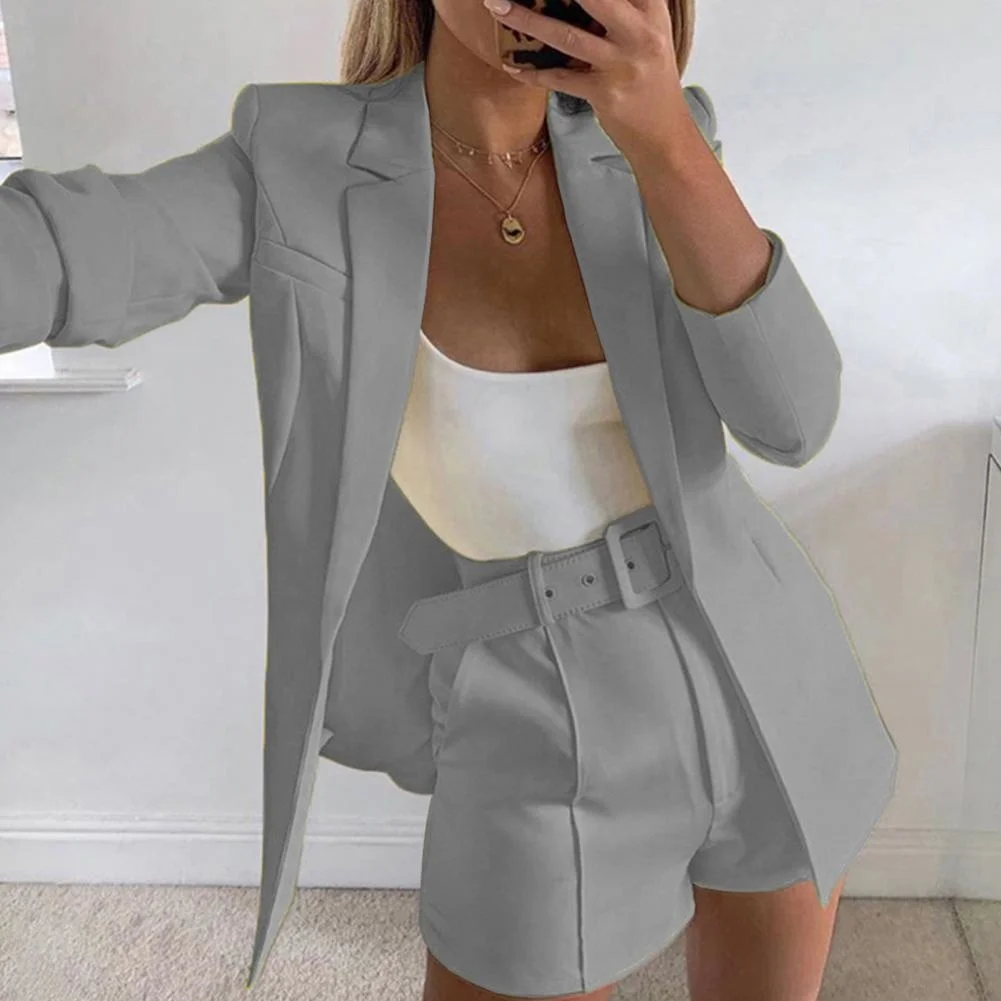 

New Fashion Womens Candy Colour Basic Blazer Coat Pants Slim Suit Jacket Blazer Set Streetwear Loose Casual Suit Wide Leg Shorts