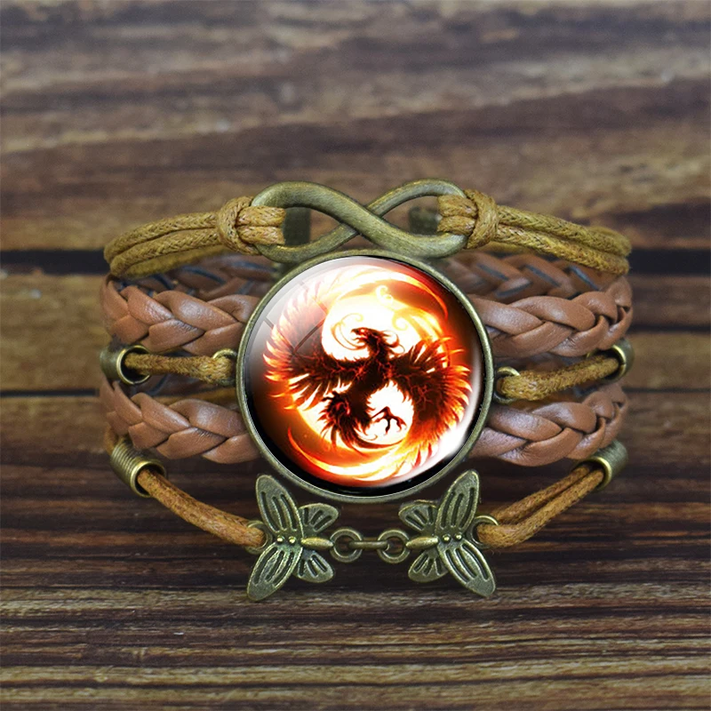 Fire Phoenix коричневый кожаный браслет Модный многослойный Плетеный Кожаный