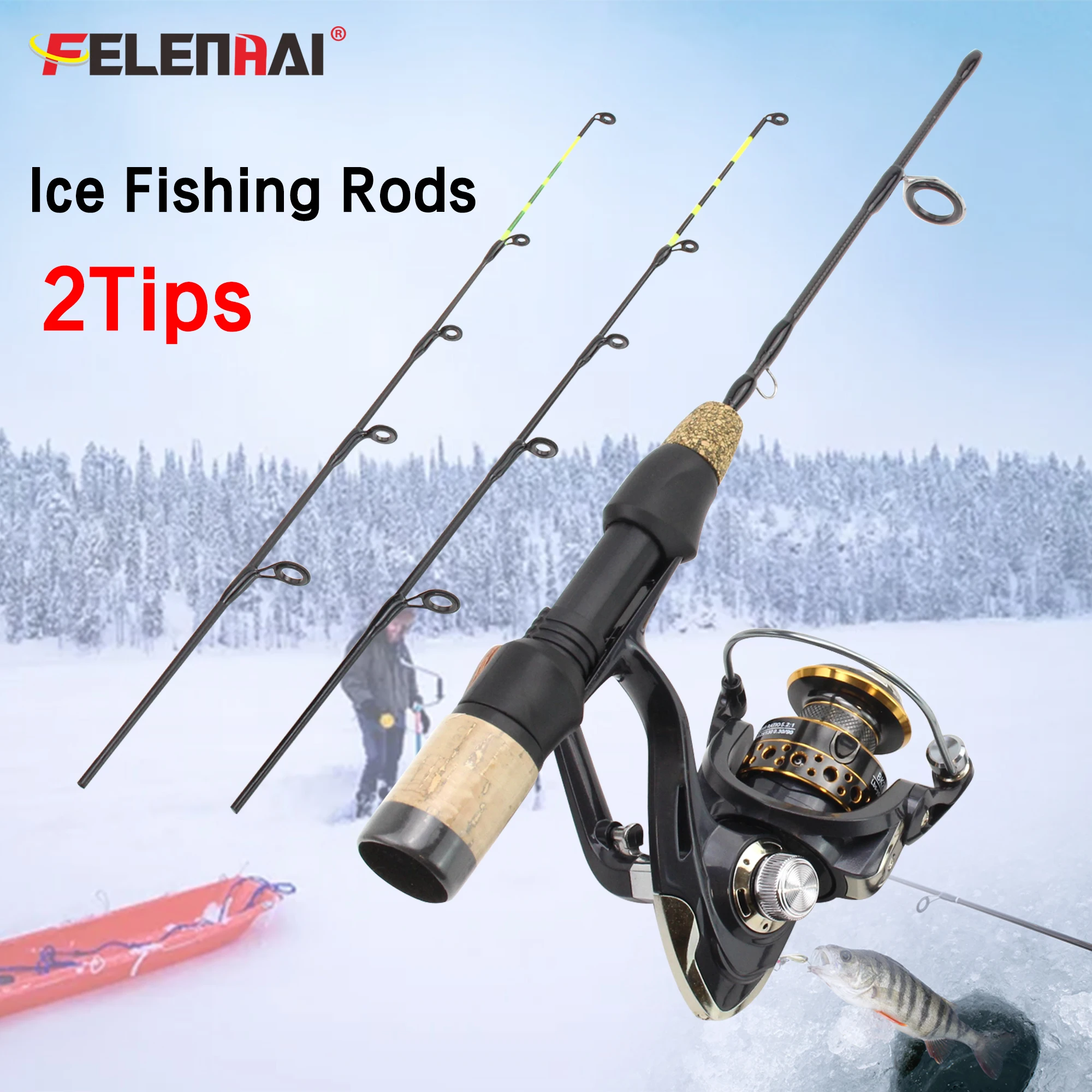 

FELENHAI New Winter Ice Spinning Fishing Rods 2 Tips 60cm Carbon Fiber Ultra-light Carp Fish Tackle Pole Free Shipping
