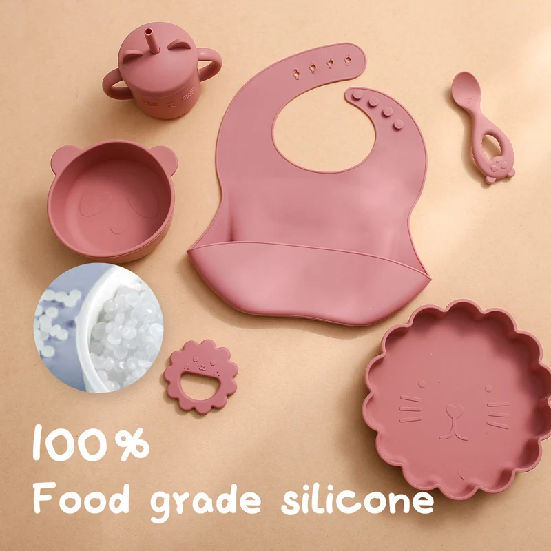 Vajilla de alimentaci&oacute;n para beb&eacute;, juego de 6 unids/set de silicona con dibujos animados, taz&oacute;n de alimentaci&oacute;n para beb&eacute;, plato de cena antideslizante, mordedor para ni&ntilde;o, productos para beb&eacute;-2