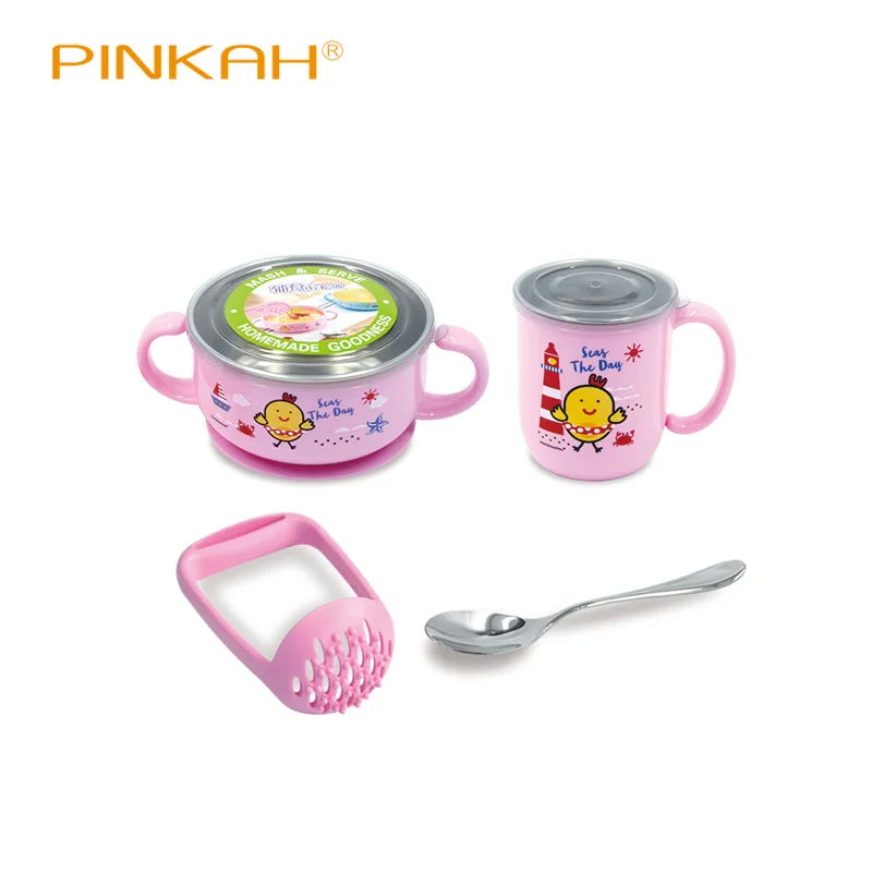 4 шт . детская посуда для кормления чаша чашка ложка шлифовальный стержень набор