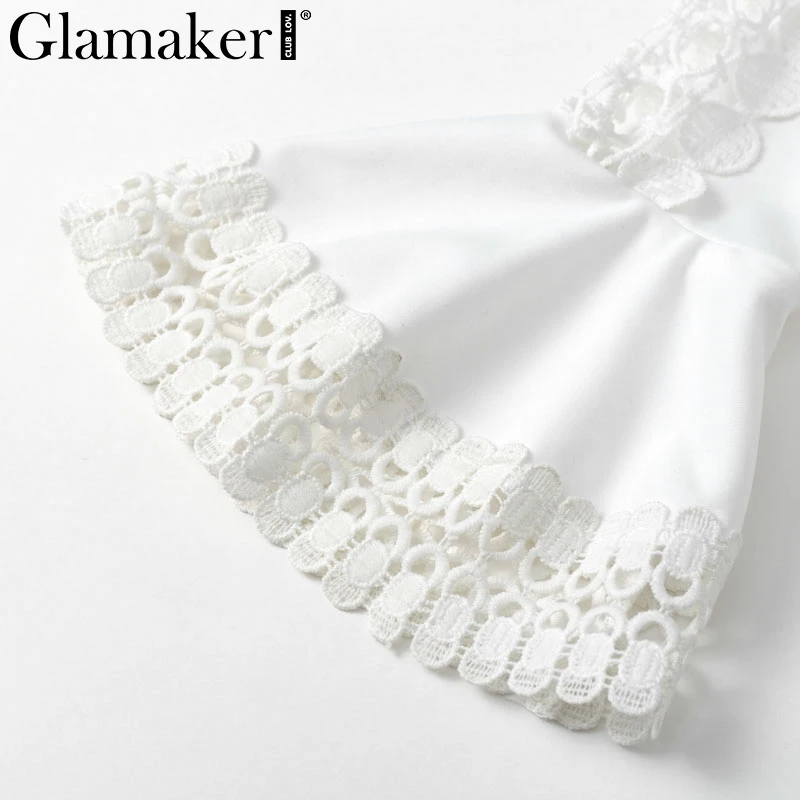 Glamaker, кружевное Белое Облегающее мини-платье, Женский костюм из двух частей, с расклешенными рукавами, зимнее платье, осенние короткие сексуальные вечерние элегантные платья для клуба