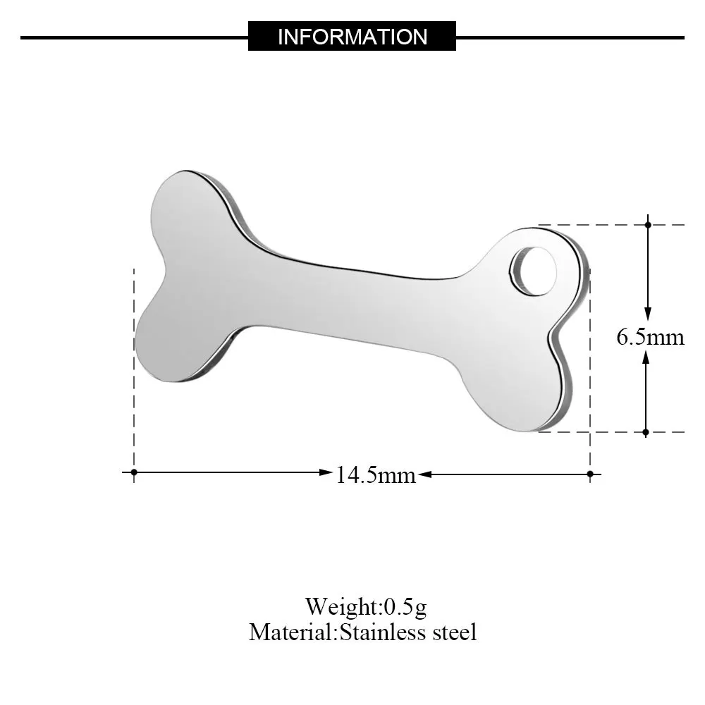 

Jaymaxi Stainless Steel Dog Bone Tag High Polished Wholesale DIY Jewelry Findings Engraved Logo Charms 20Pieces/lot