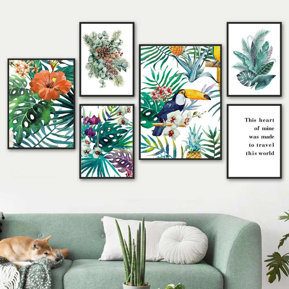 

Toucan Palm Monstera Morning Glory Quote Wall Art Canvas Painting Nordic Poster And Prints Wall Pictures For Living Room Decor
