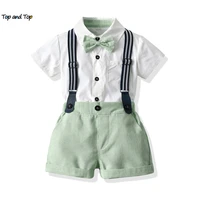 top and top summer kids boy gentleman clothes set short sleeve shirt topssuspender shorts casual outfits little boys clothing