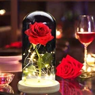 Прямая поставка, Красавица и чудовище, красная роза в стеклянном куполе, деревянная светодиодная Роза для украшения, рождественские подарки на день Святого Валентина