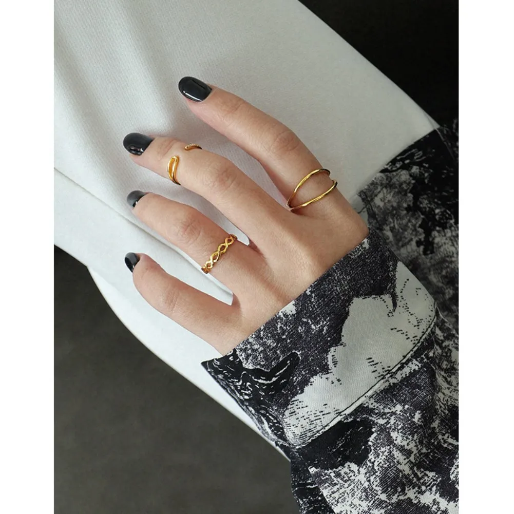 

LEKANI S925 Sterling Silver Minimalist Double-Layer Line Open Ring Versatile Rings For Women Fashionable Jewelry Gift Best Sell