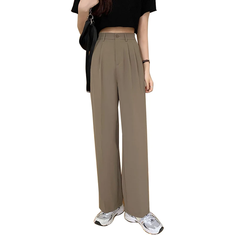

Khaki Suit Pants Trousers Women's Summer 2021 Pants New High Waist Elastic Waist Drooping Straight Pants Thin Suit Pants