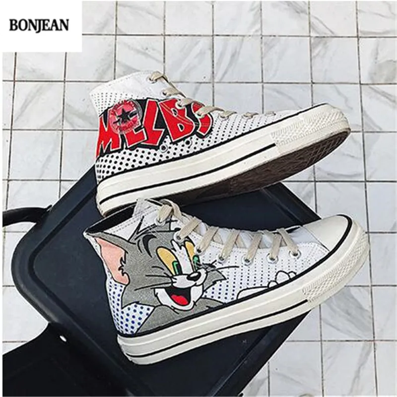 Кеды мужские с рисунком кошки и мыши повседневные туфли ручной работы комикс
