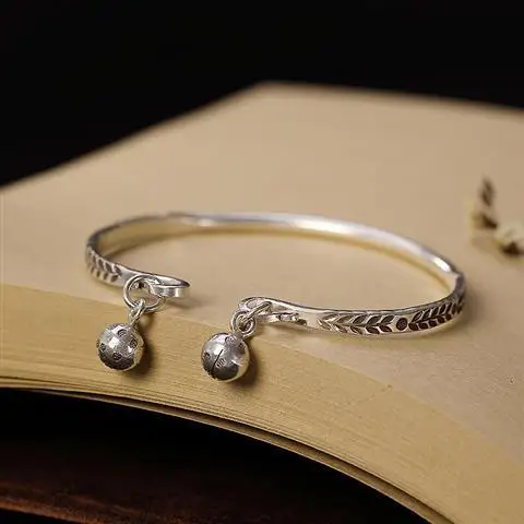 

Bell 925 Sterling Silver Original Retro Handmade Personalized Opening Women's Bracelet Bracelet Original Designer New Niche