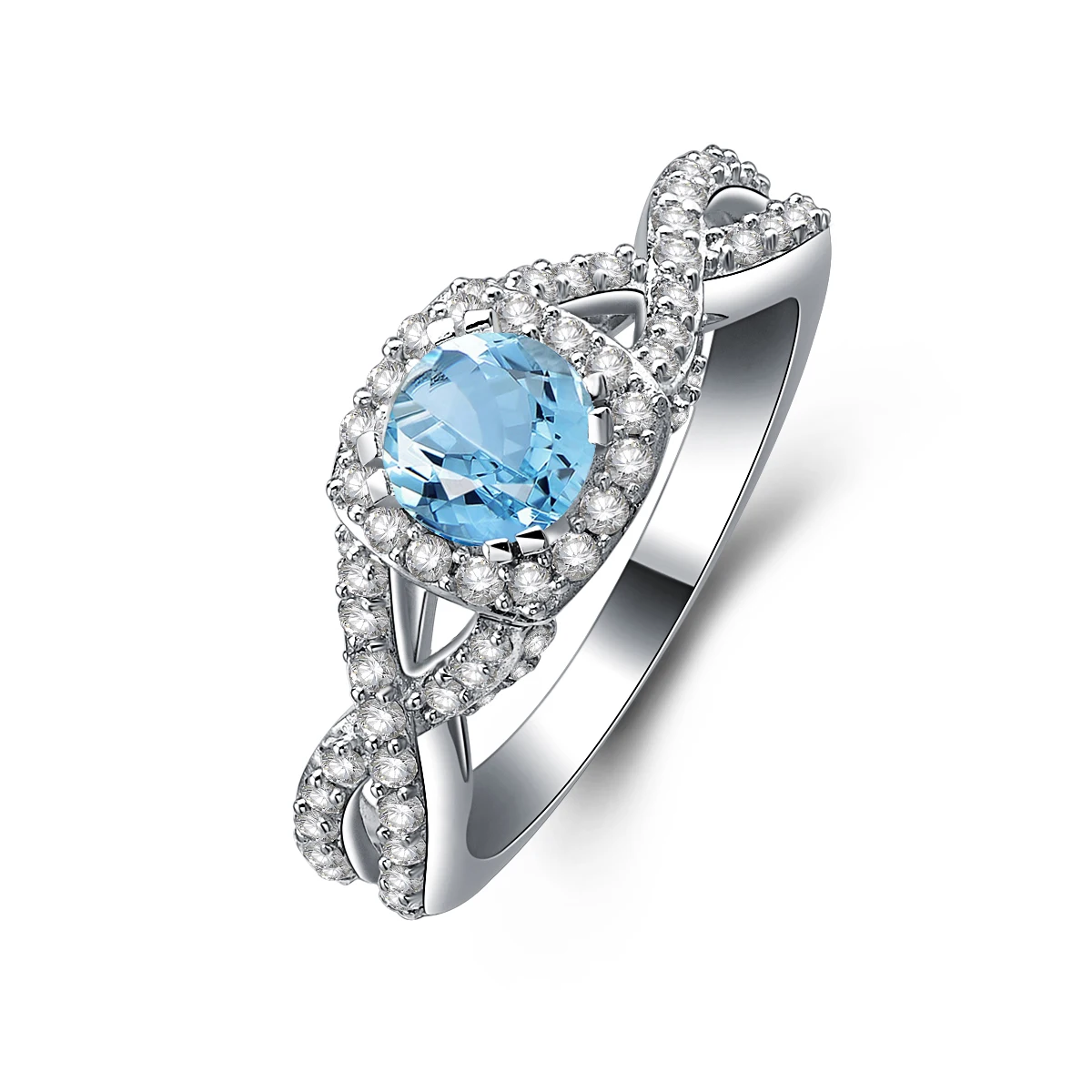 

925 Sterling Silver Twist Ring For Women 0.8 Ct Round Cut Natural Gemstone Jewelry Sky Blue Topaz Engagement Rings