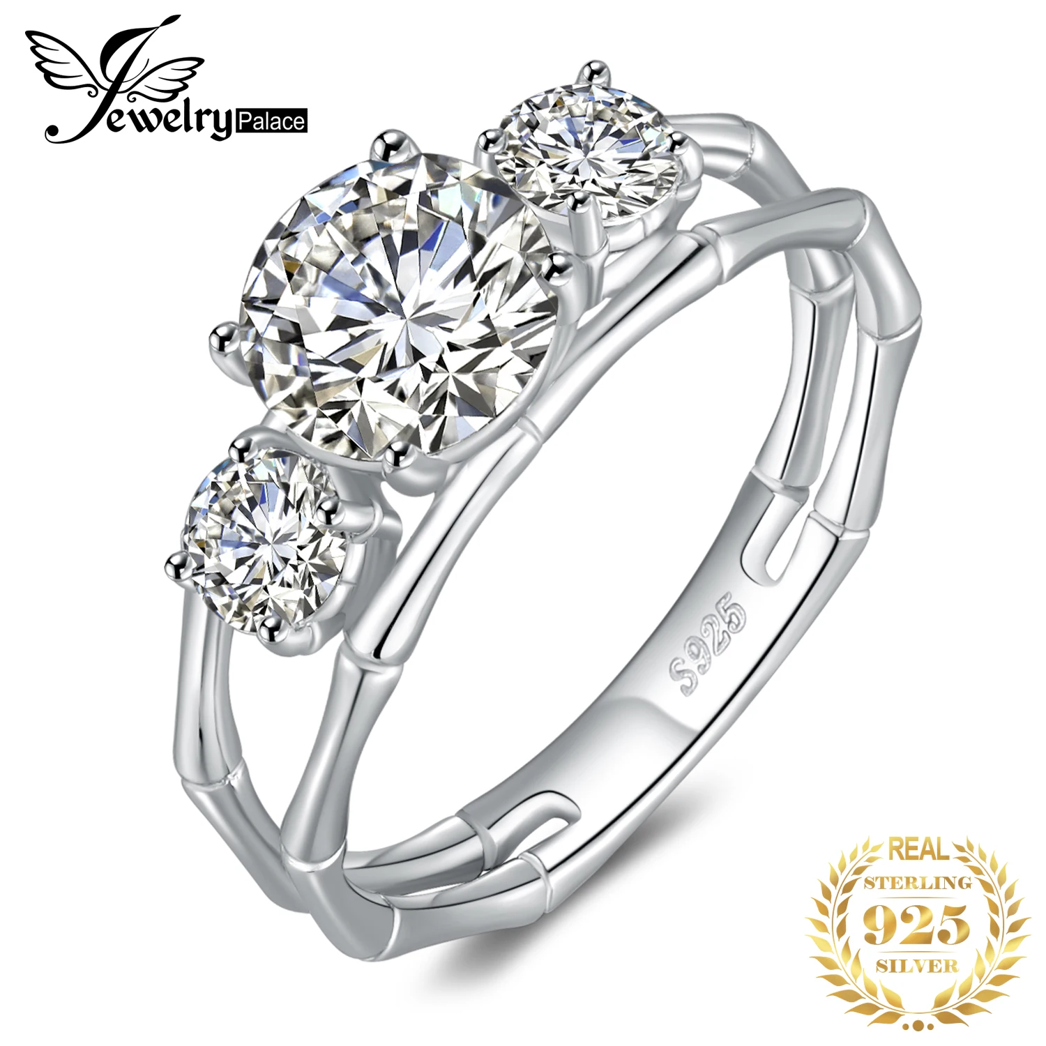 JewelryPalace 3 Камень Bamboo Bone Стиль Сплит хвостовик 2ct фианит обручальное кольцо 925 пробы